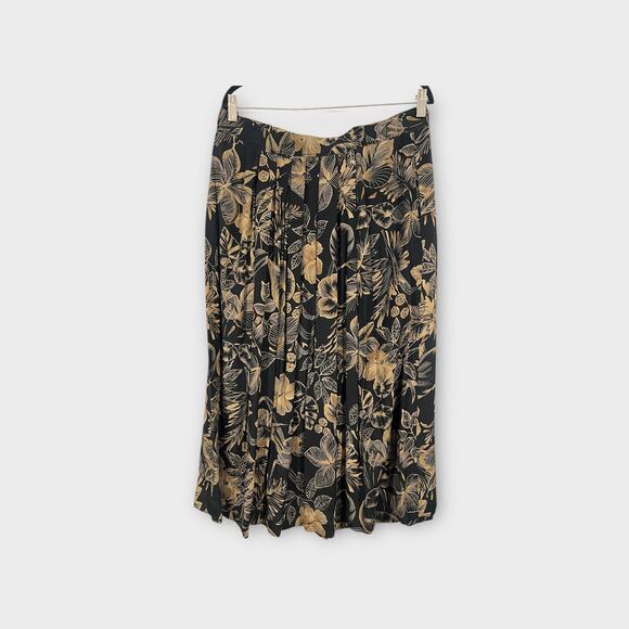 Jones New York Vintage Floral Pleated Rayon Midi Skirt 14 Black - Picture 3 of 5